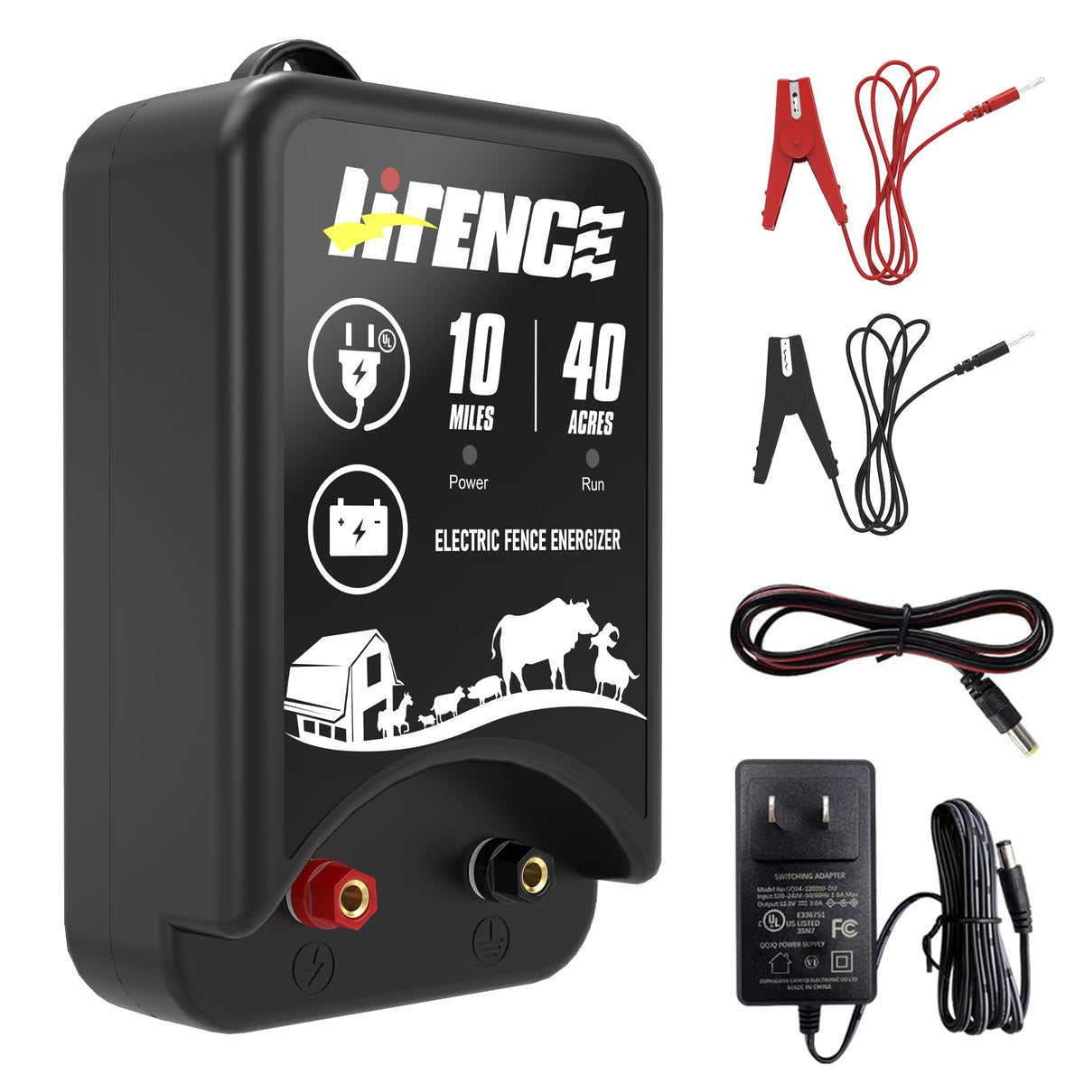 LIFENCE AC/DC 2-in-1 power supply front view for easy fencing.