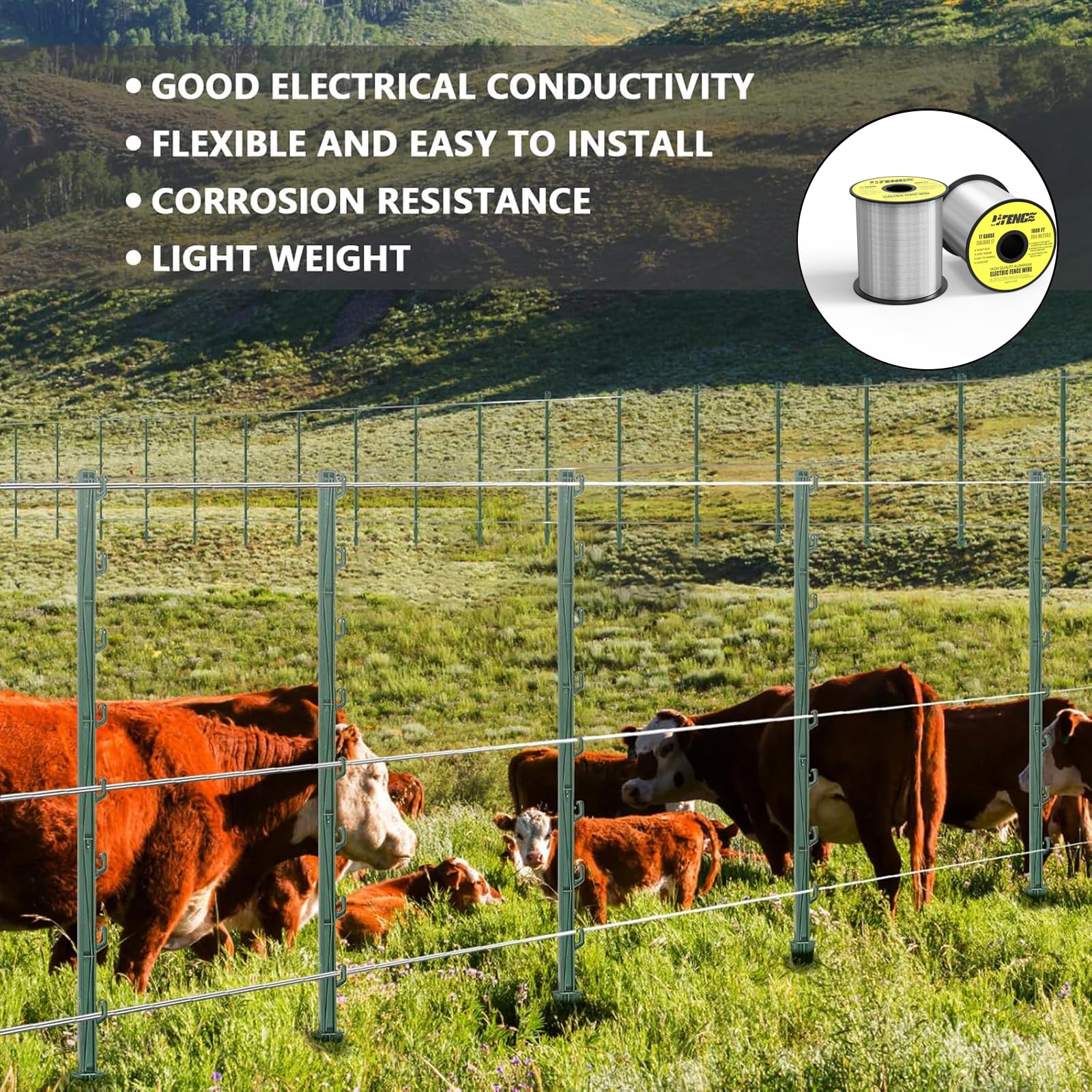 LIFENCE two-roll pack of aluminum fence wire ready for portable fencing
