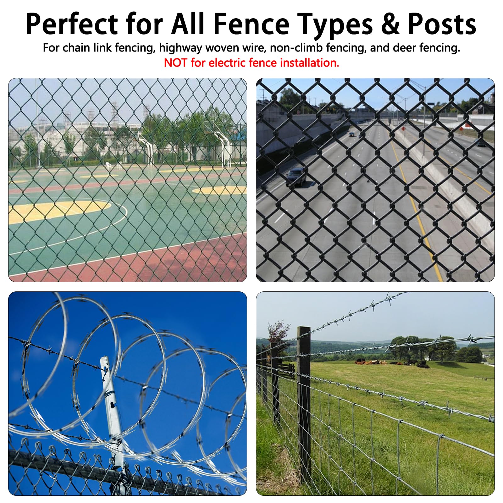 LIFENCE wide-application clips suit chain-link, garden, and livestock fences.