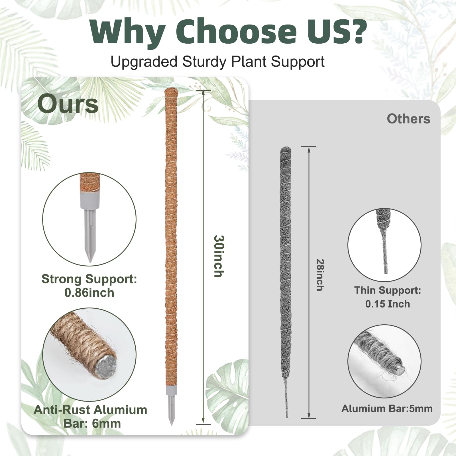 LifeNest moss pole plant stake with natural coconut coir aids root attachment