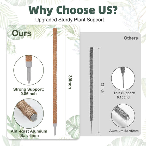 LifeNest moss pole plant stake with natural coconut coir aids root attachment