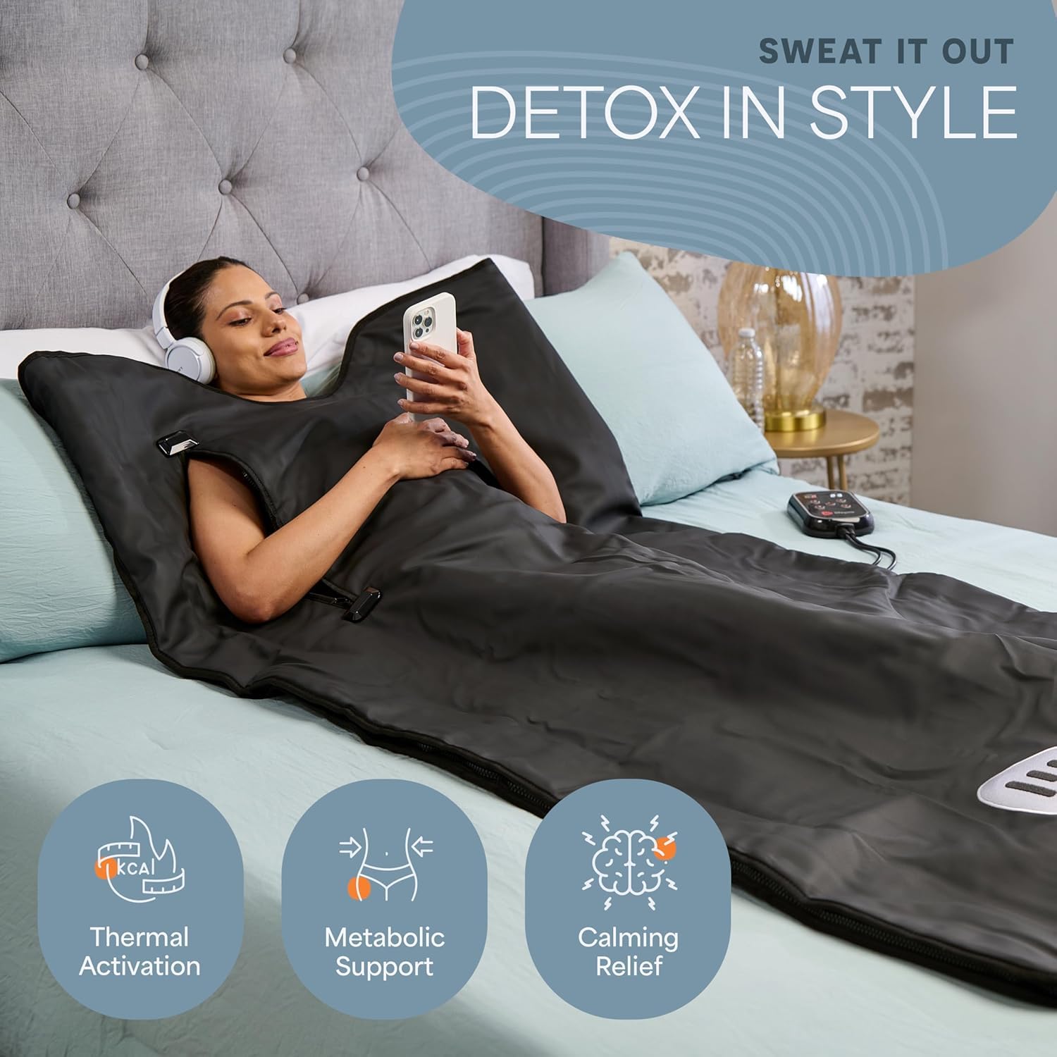 LifePro RejuvaWrap blanket laid out for full-body coverage and even warmth