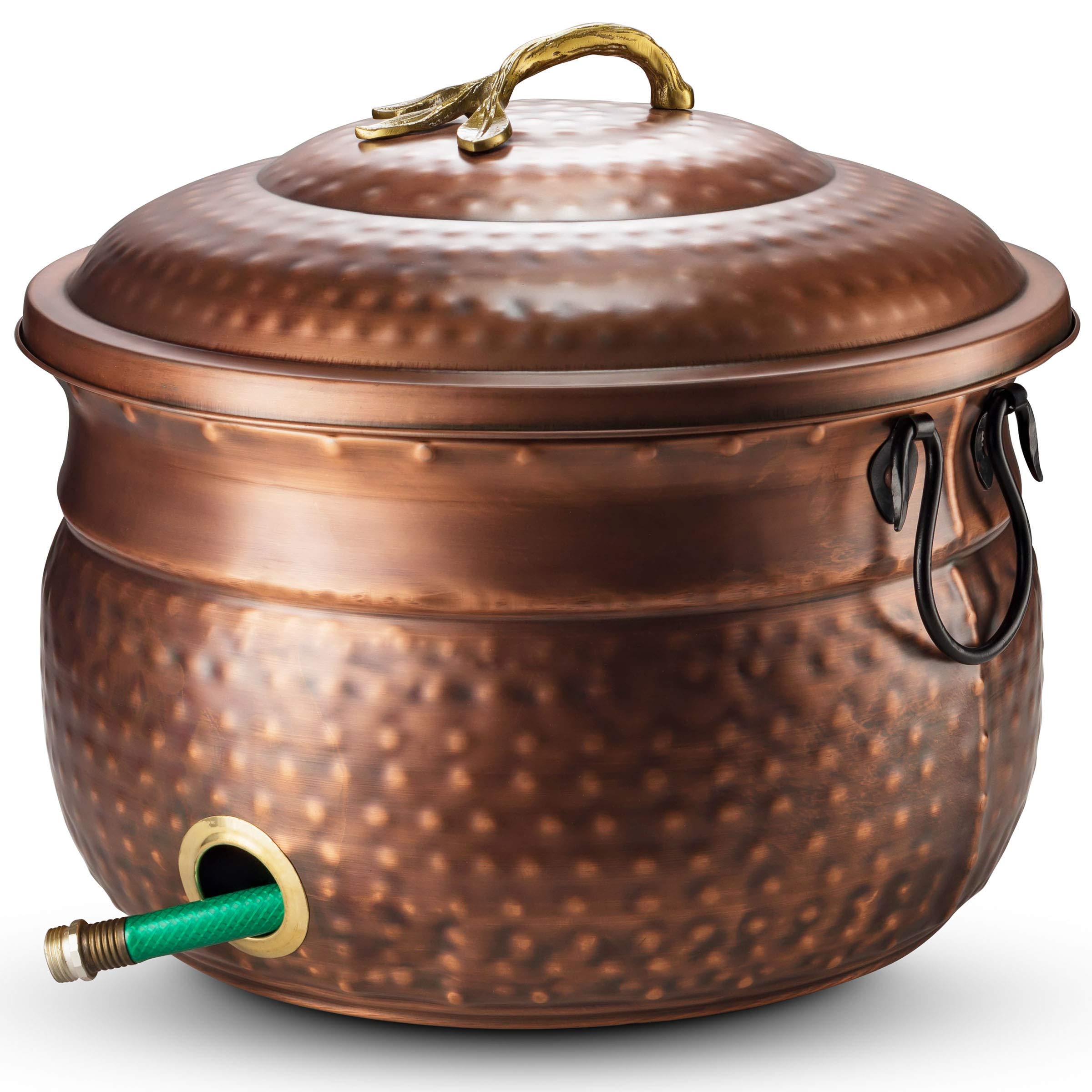 LifeSmart decorative garden hose pot holder in rustic finish for tidy outdoor spaces.
