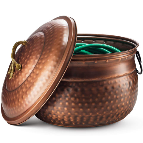 LifeSmart expandable hose storage container demonstrates versatile capacity for garden tools.
