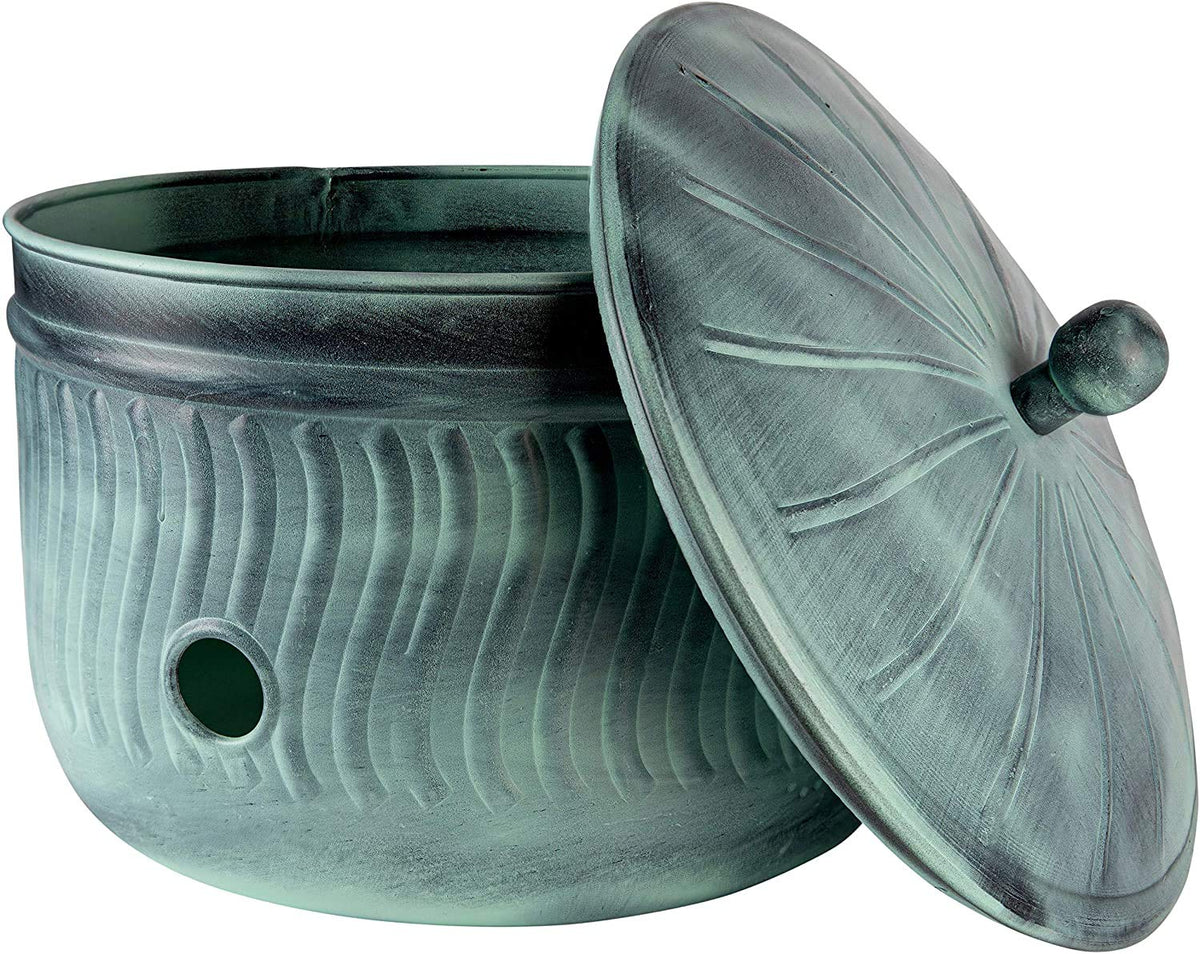 LifeSmart garden hose pot with lid front view showing stylish outdoor storage