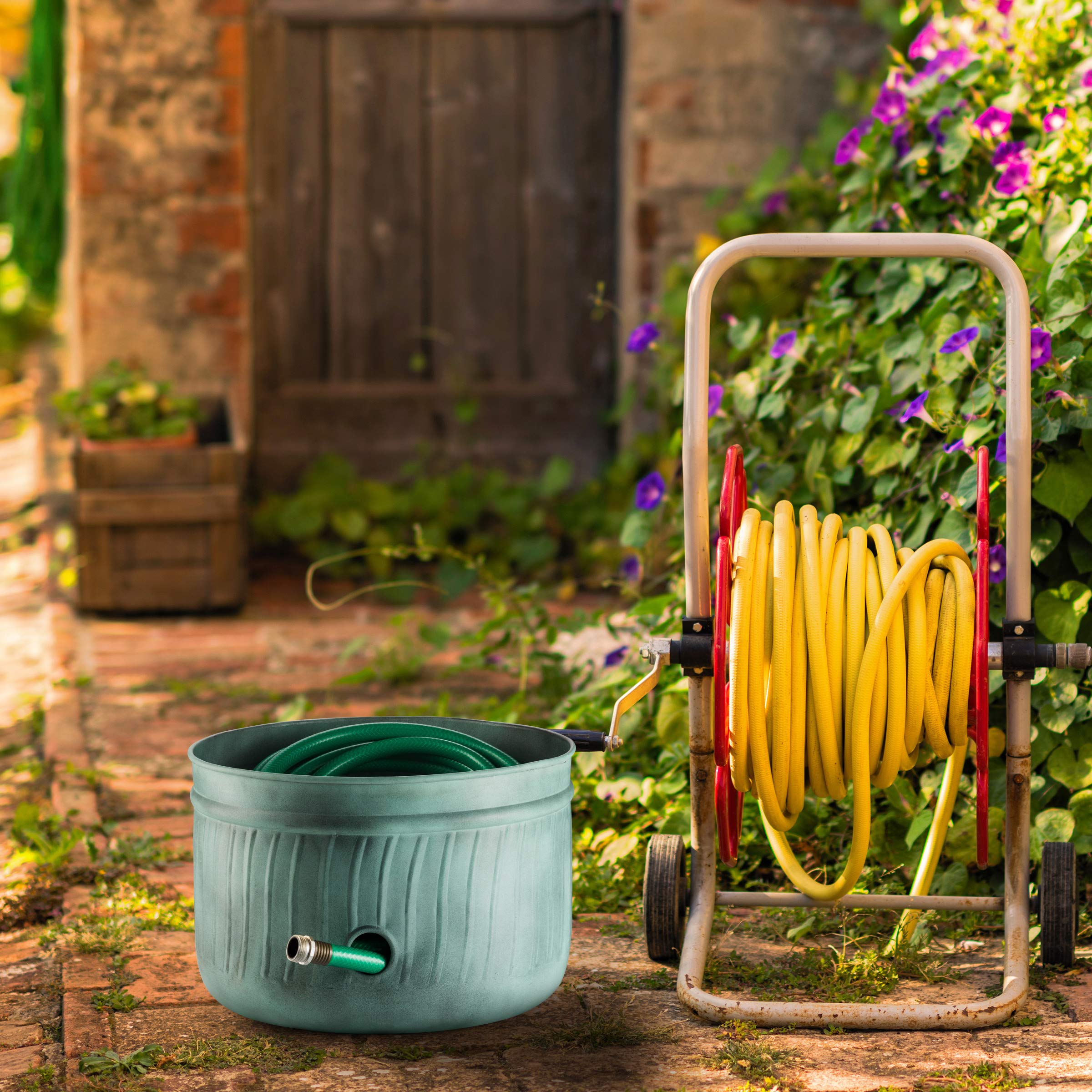 LifeSmart hose pot in garden setup illustrating versatile outdoor organization