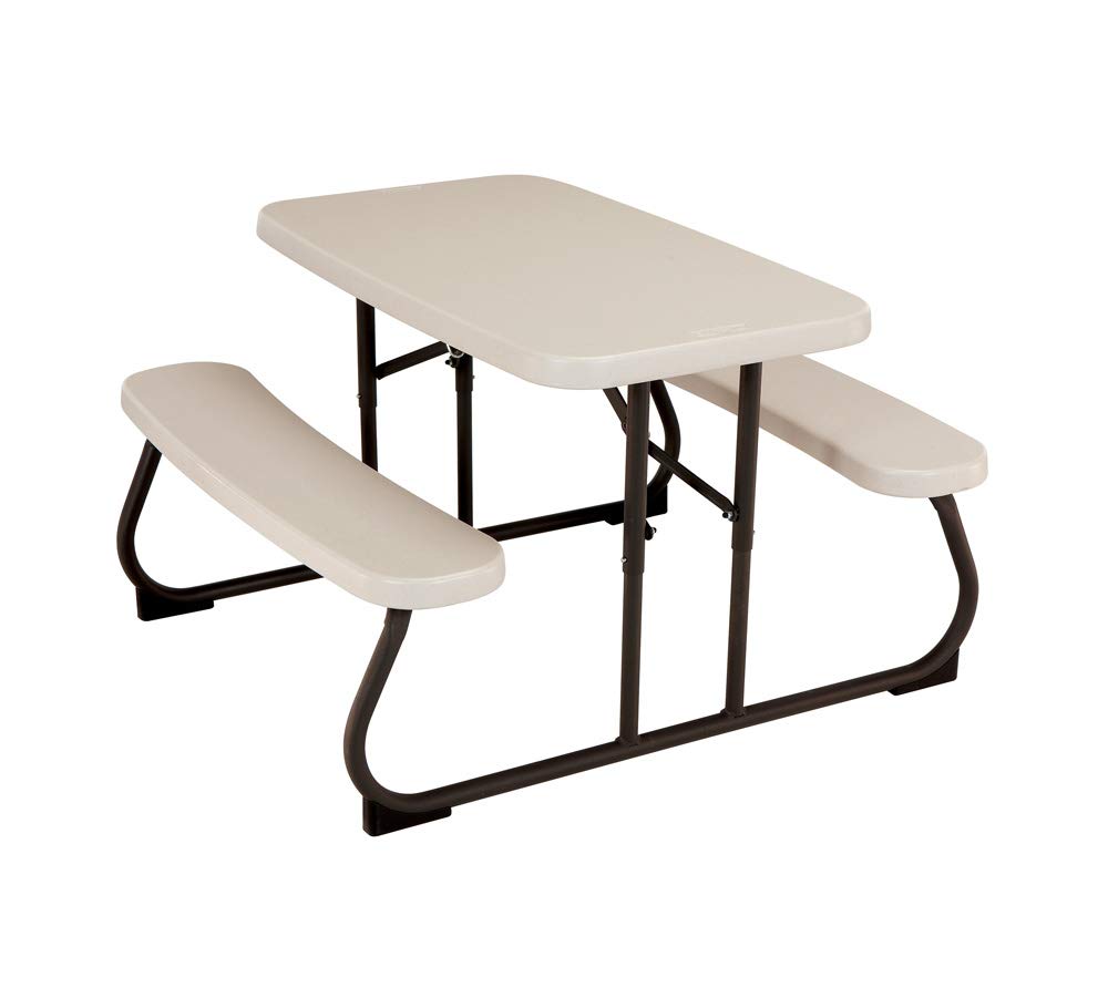 LIFETIME 280094 kid's picnic table almond front view, durable HDPE for outdoor use