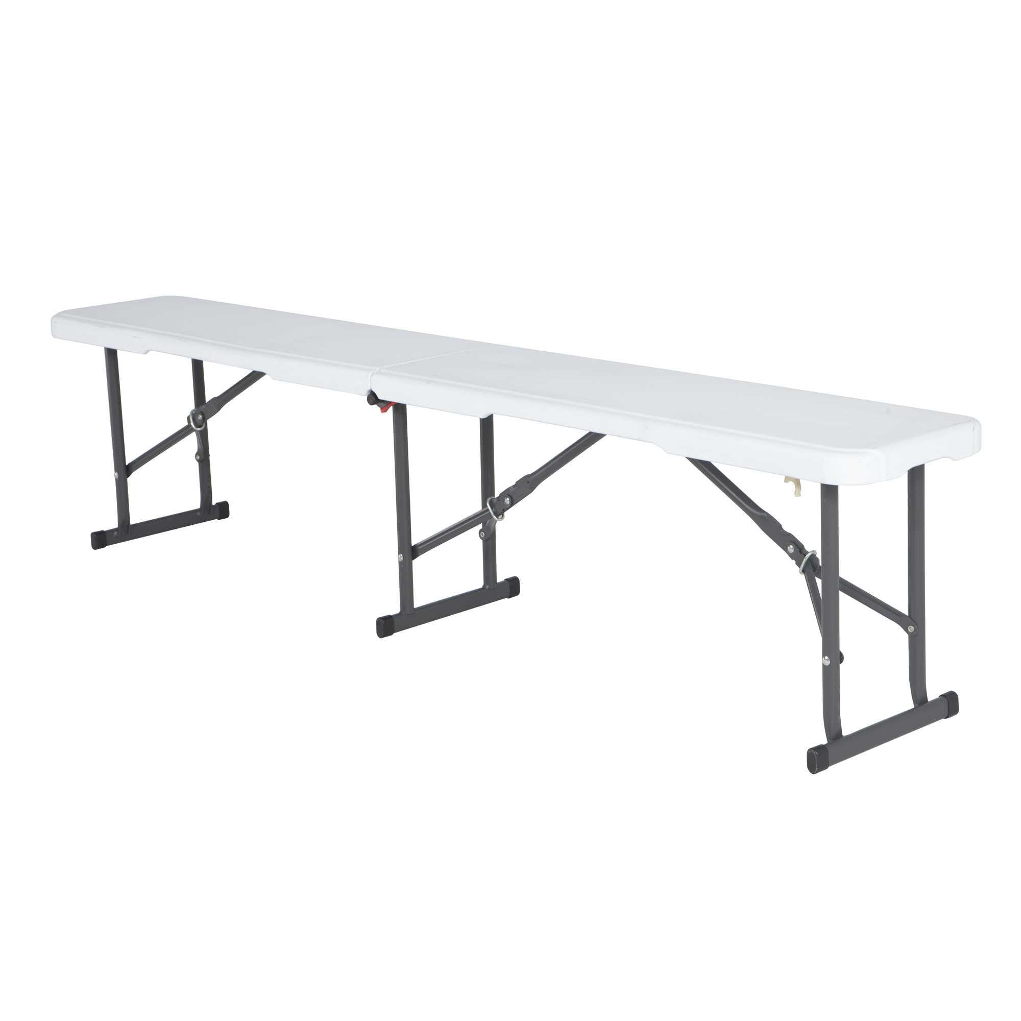 Lifetime 6-foot fold-in-half bench provides portable seating with easy transport and compact storage.
