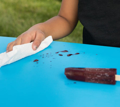 LIFETIME Kids Picnic Table Blue action fold demonstrates quick setup