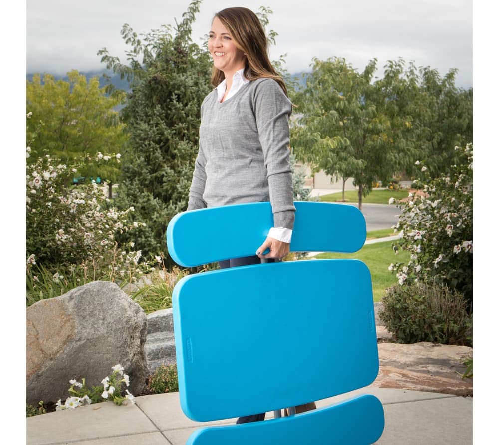 LIFETIME Kids Picnic Table Blue outdoors in garden shows weather-resistant design