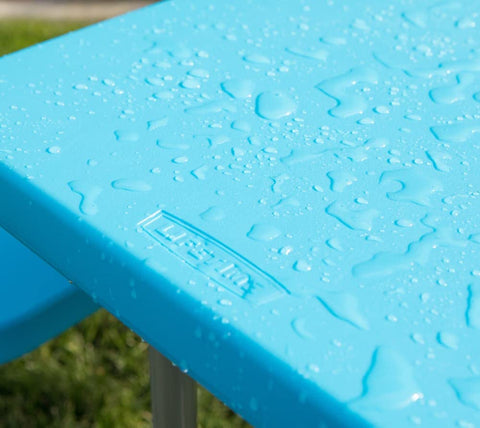 LIFETIME Kids Picnic Table Blue with kids emphasizes shared outdoor activities