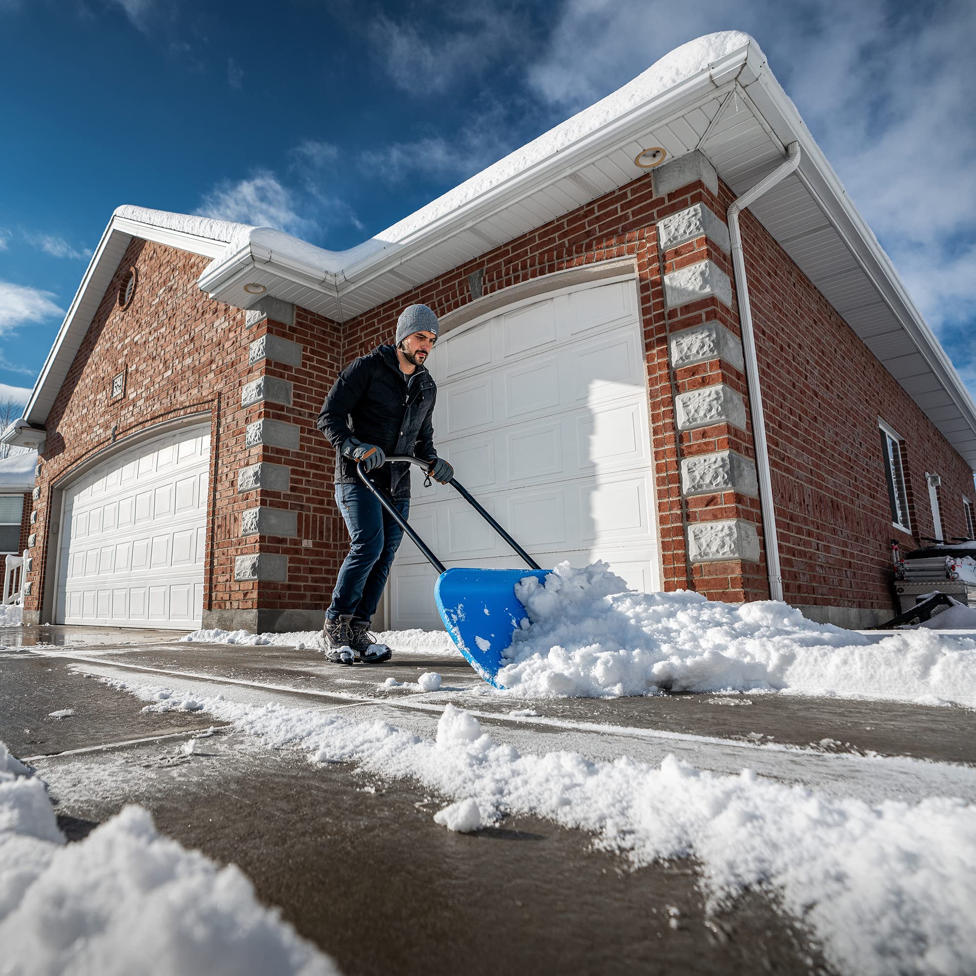 Lifetime Snow Pusher blade dimensions optimize sidewalk coverage