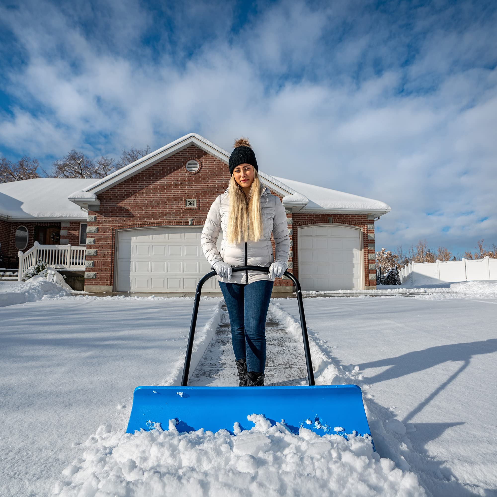 Lifetime Snow Pusher curved blade top keeps snow on blade
