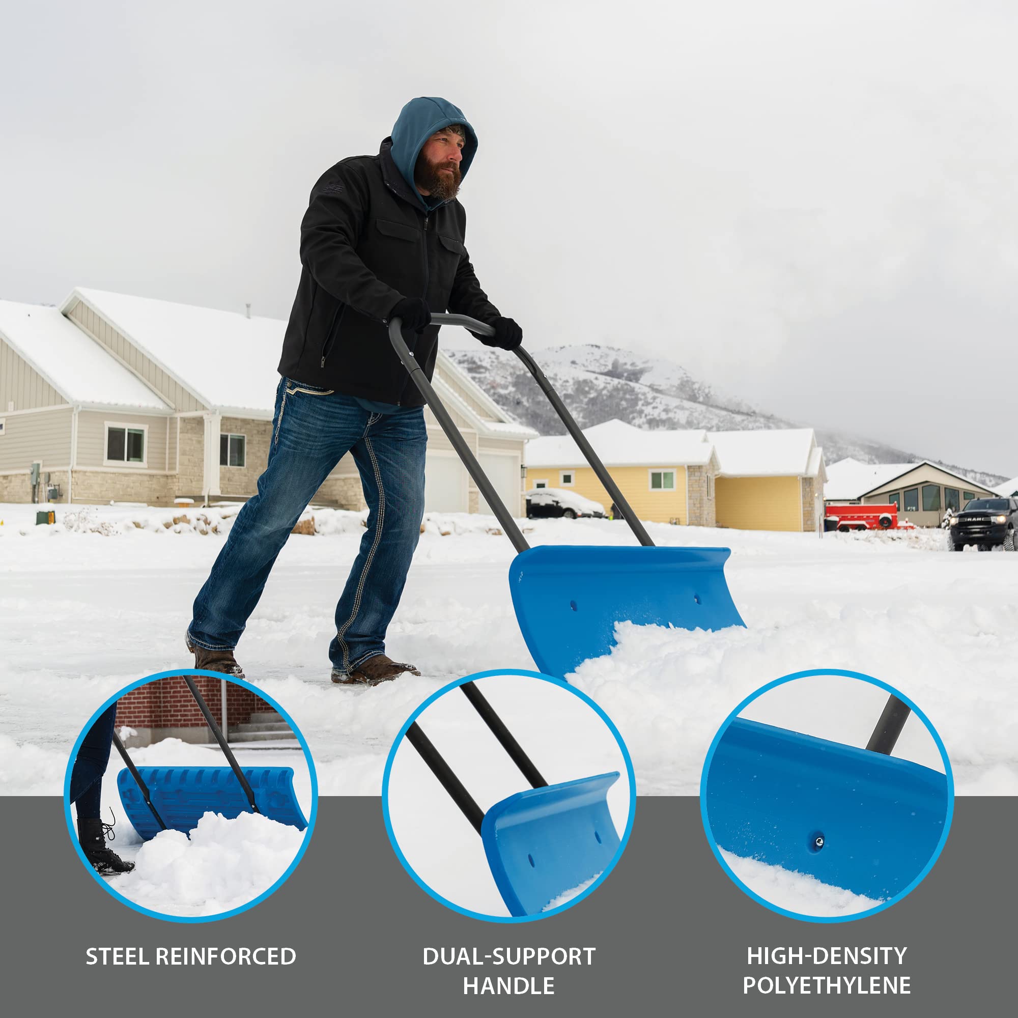 Lifetime Snow Pusher HDPE construction resists cracking and wear