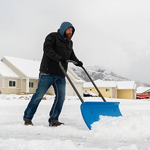 Lifetime Snow Pusher compact storage design saves space