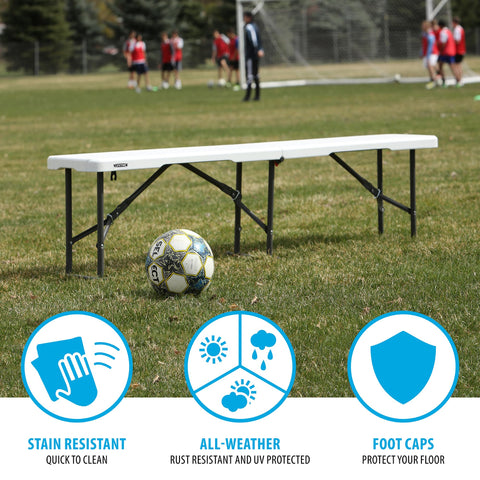 Stain-resistant seat keeps the bench looking clean after outdoor gatherings.