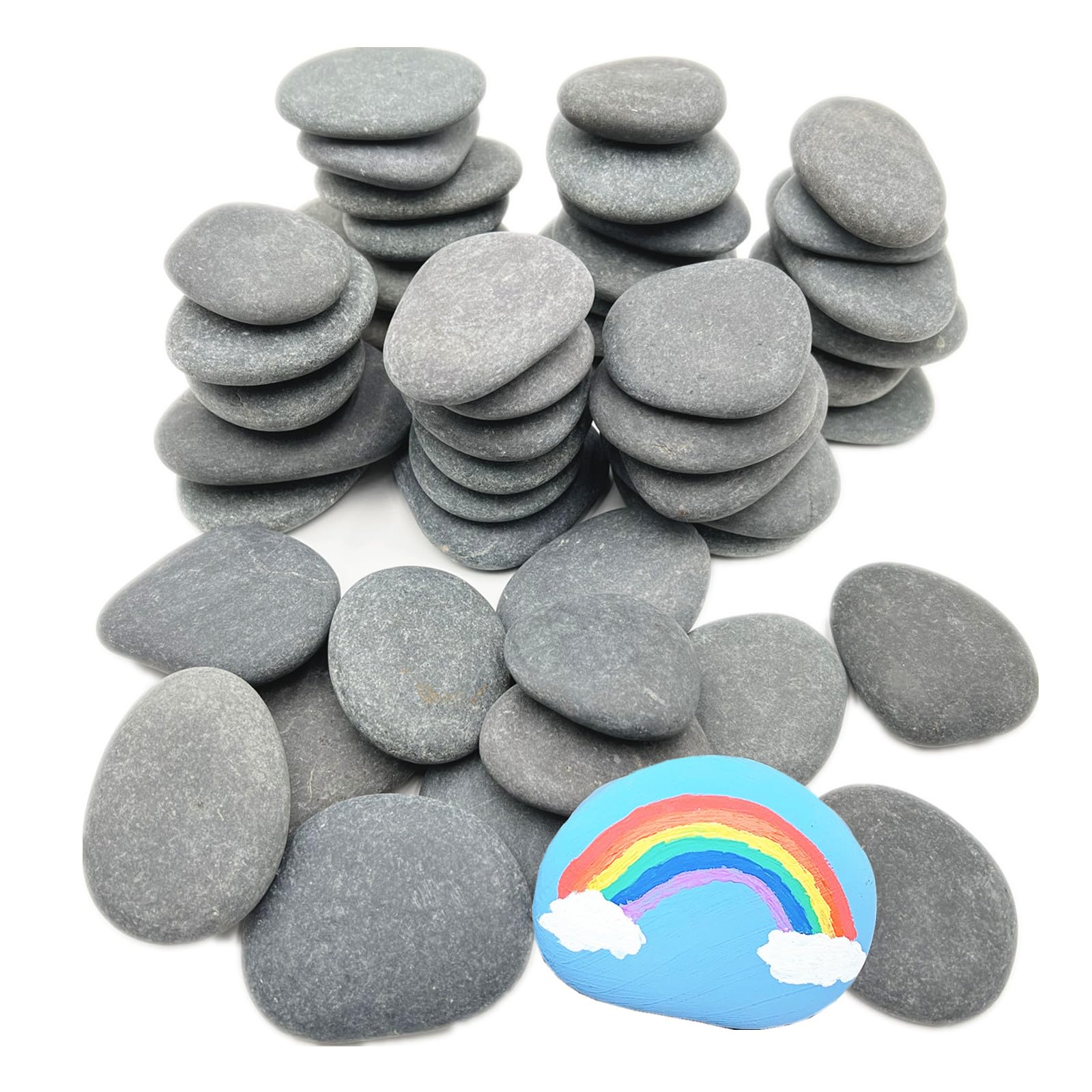 Lifetop 50pcs rocks painting set with flat smooth river stones for DIY art.
