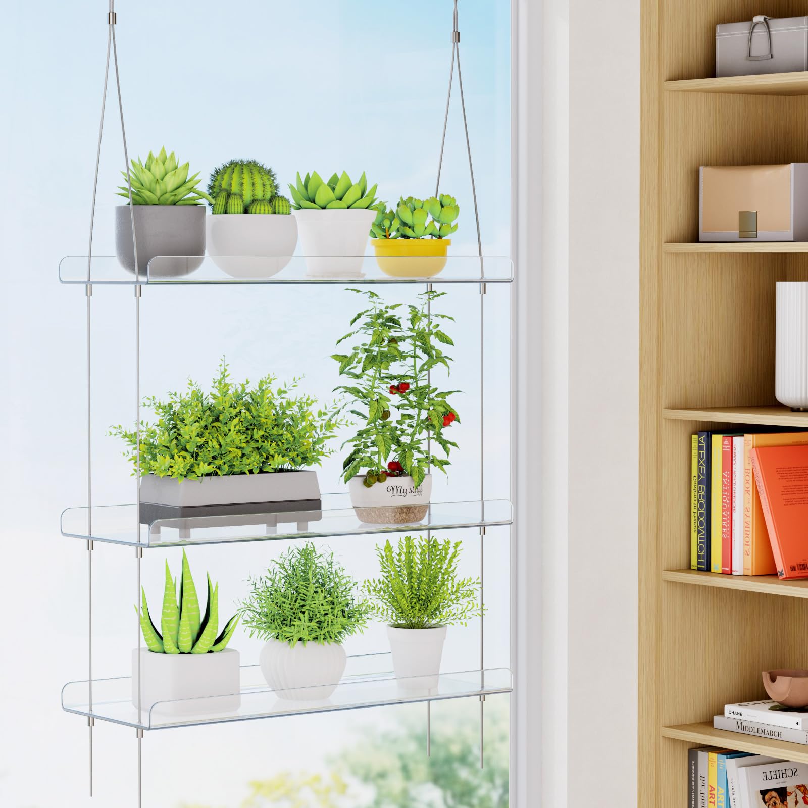 Lifewit acrylic hanging shelf 2-tier ready for herbs and succulents