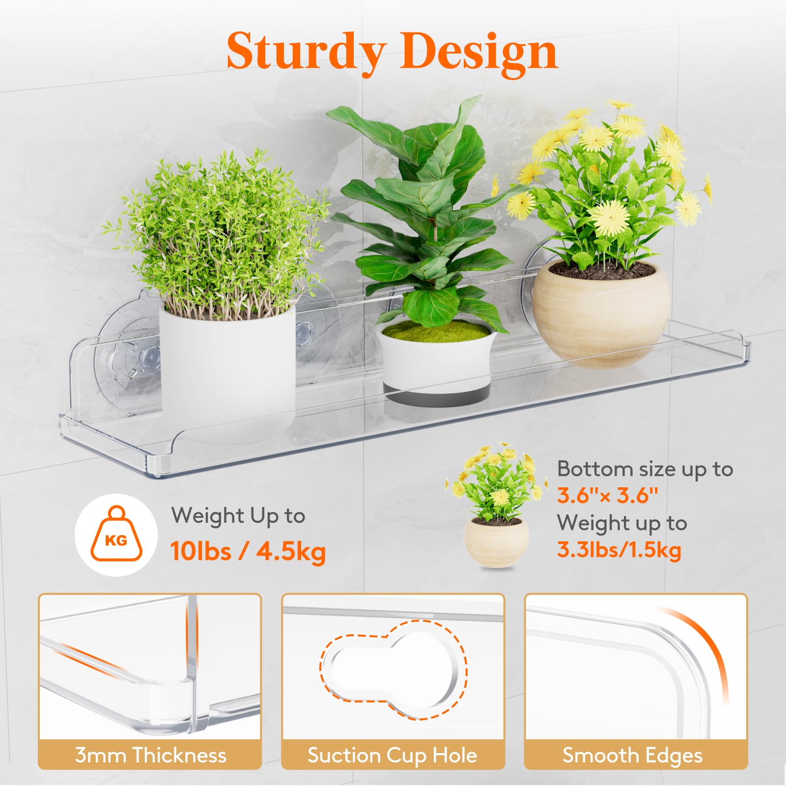 Lifewit window shelves front lip design prevents slipping.