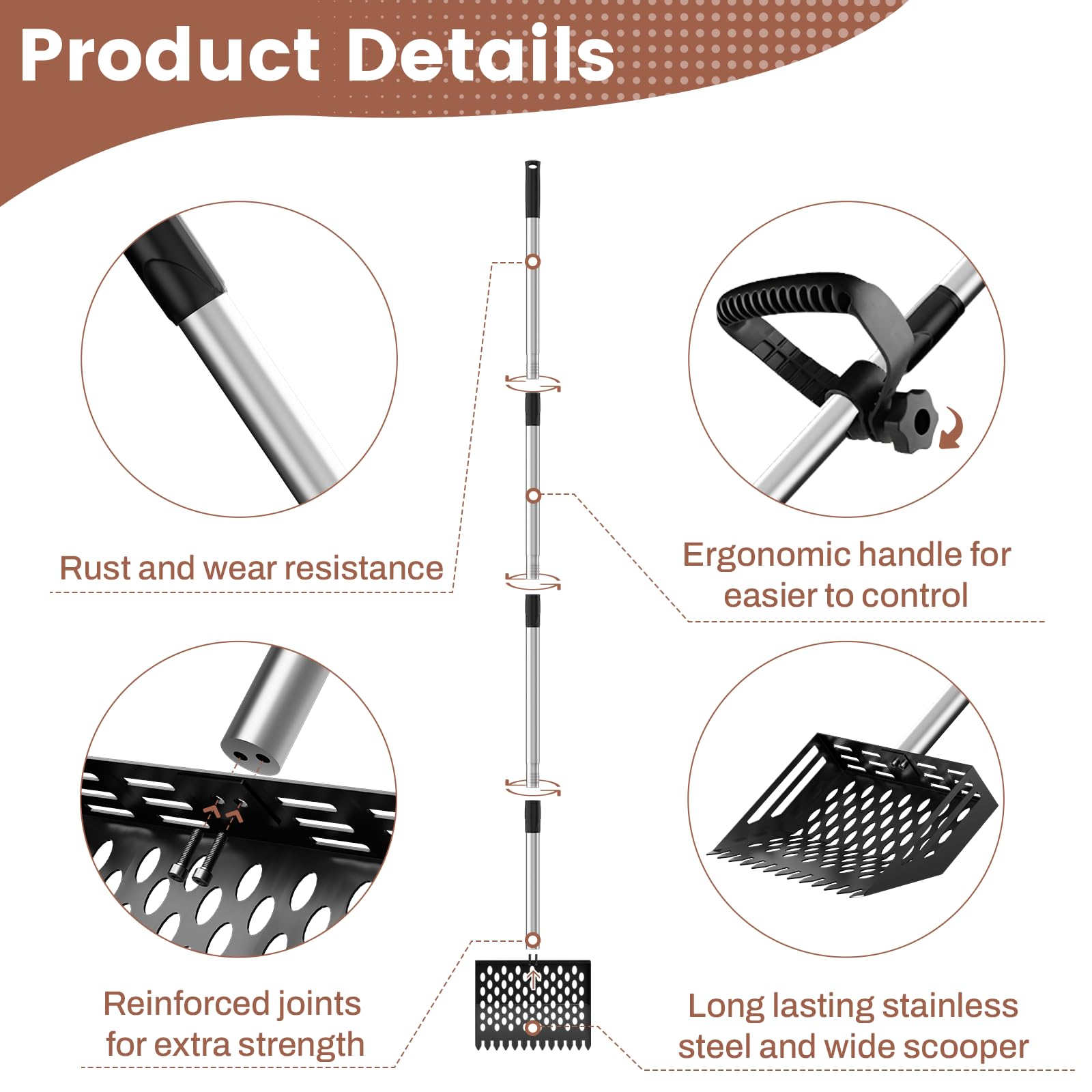 LIFFEE adjustable handle from 24 to 66 inches for comfortable reach.