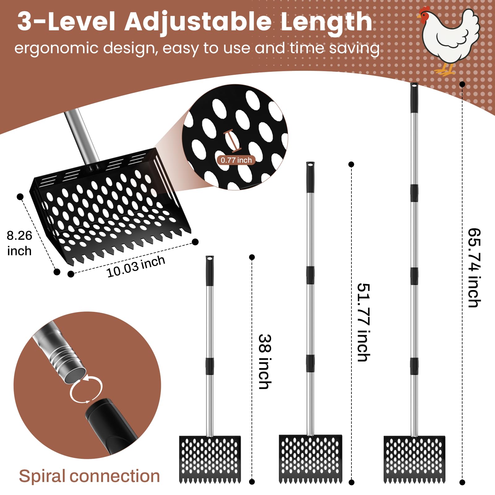 LIFFEE large 10-inch metal sifter head for broad waste removal.