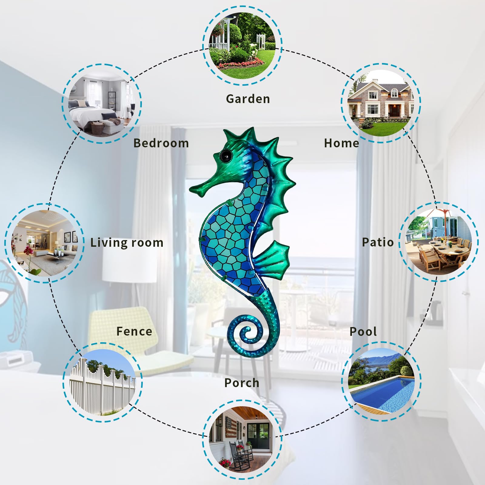 LIFFY mosaic-seahorse decor blends glass texture with durable metal.