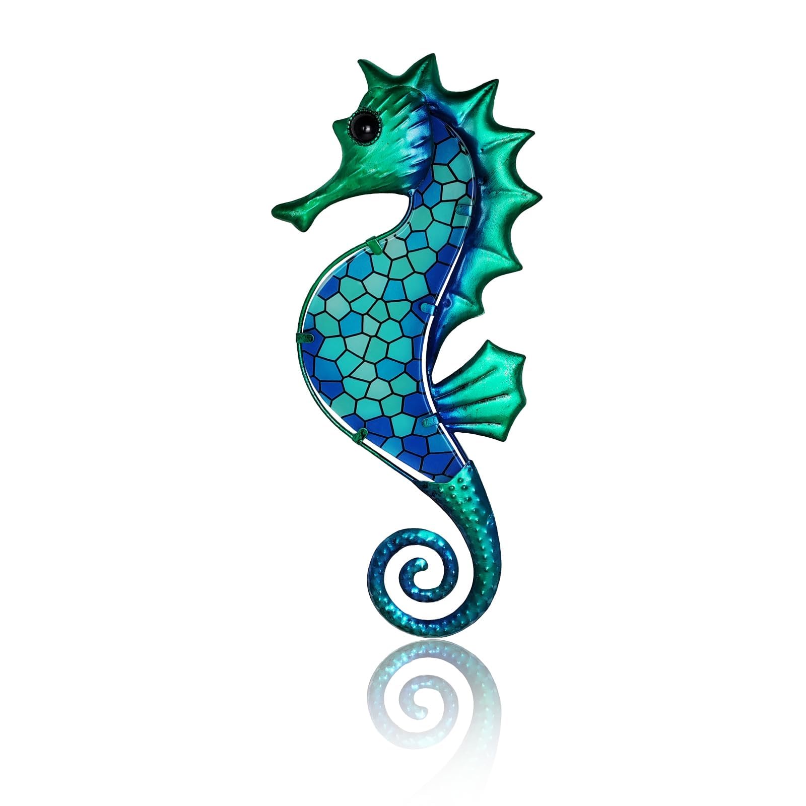 LIFFY metal seahorse wall art with glass mosaic for elegant coastal decor.