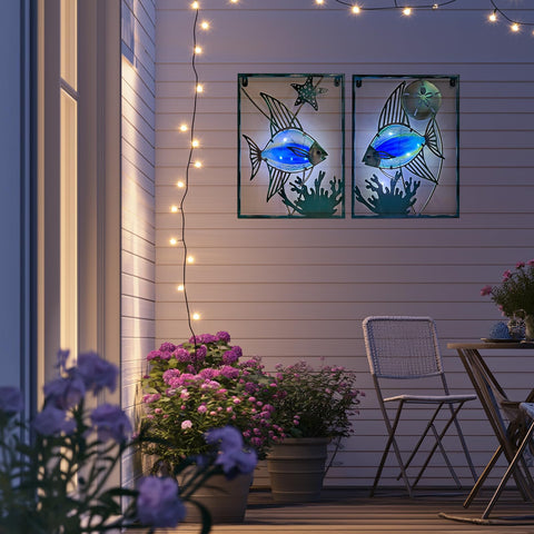 Liffy nautical wall decor adds charm to pool, yard, or porch.