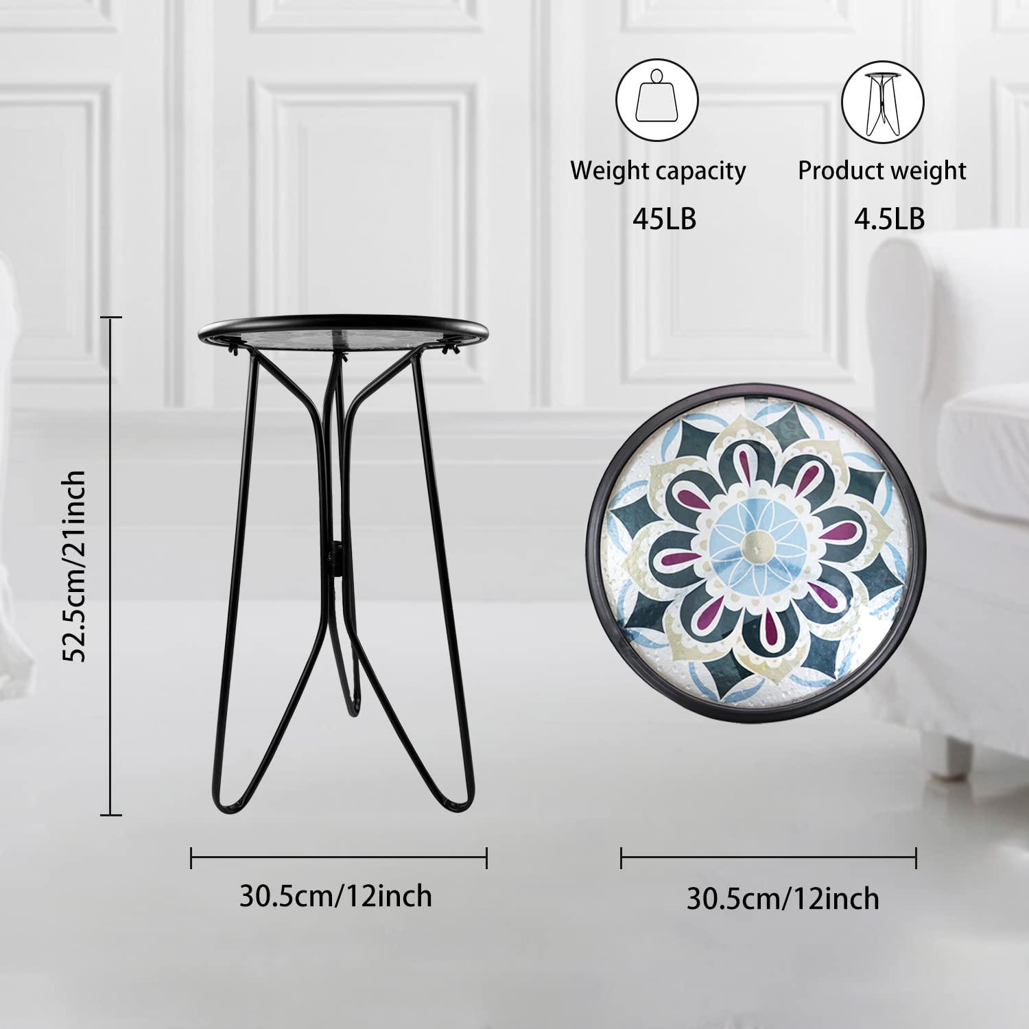 LIFFY round glass top 21 inch table for small spaces and balconies