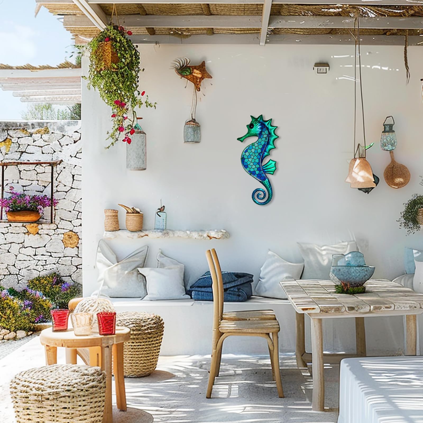 LIFFY seahorse wall art combines metal and glass detail for texture.