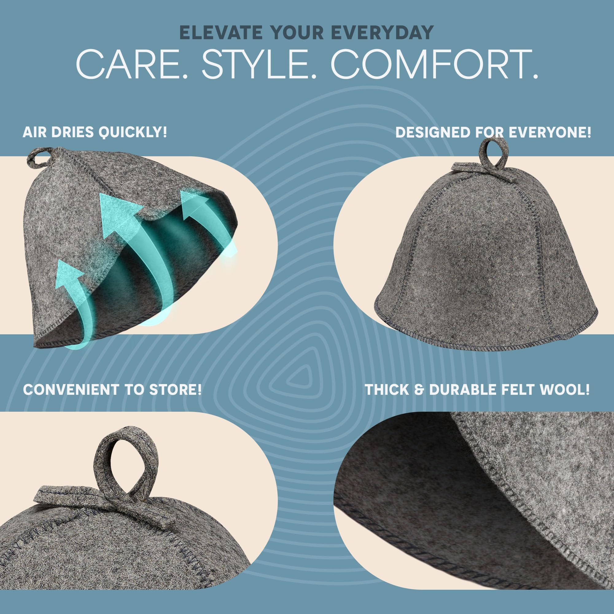 LifePro Wool Sauna Hat worn in a sauna session demonstrates warmth and protection