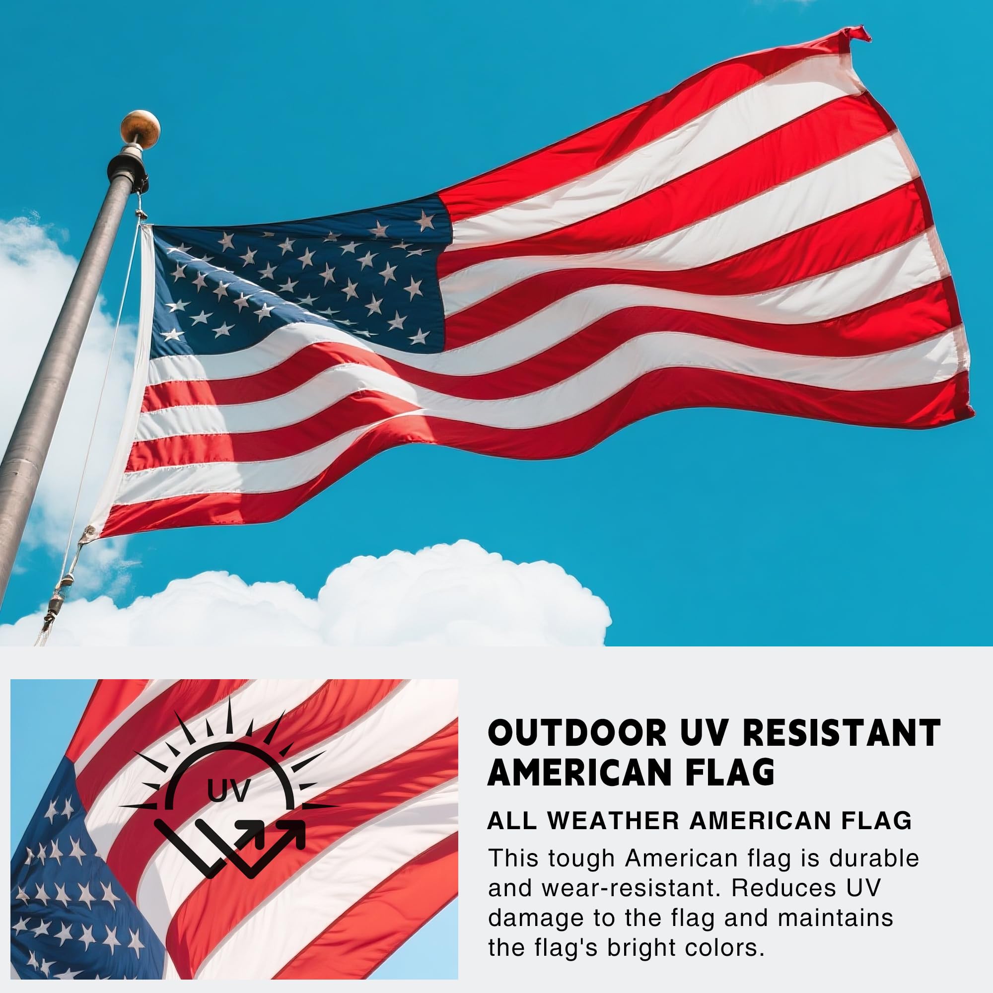 Lifraon UV-resistant polyester flag preserves color in sun and weather.
