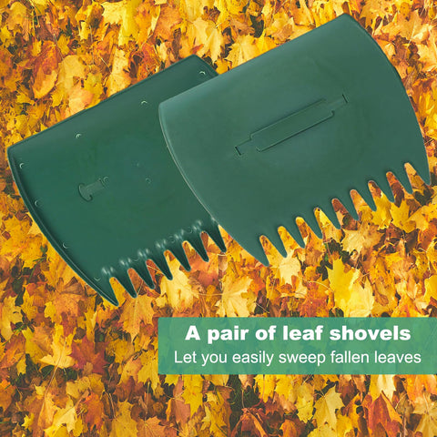 Versatile garden tool supports mulch spreading and fruit picking.