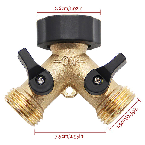 Lifynste brass hose splitter close-up on dual valves for precise flow adjustment