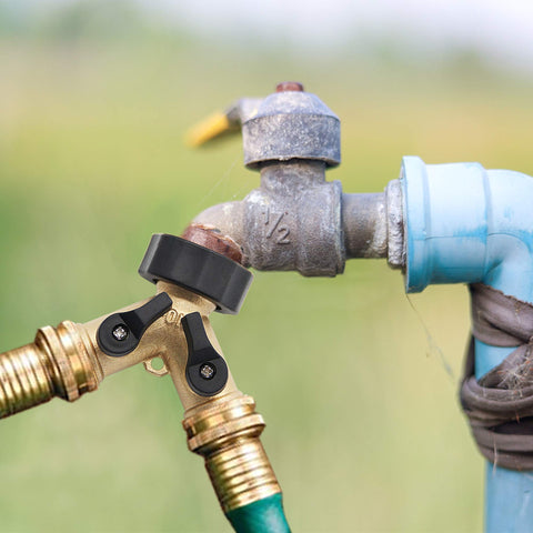 Lifynste installation-ready brass hose splitter on a faucet setup