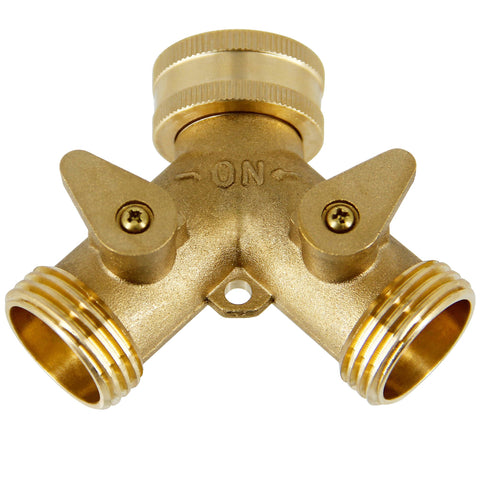 Lifynste brass hose splitter connects two hoses for multitask watering.