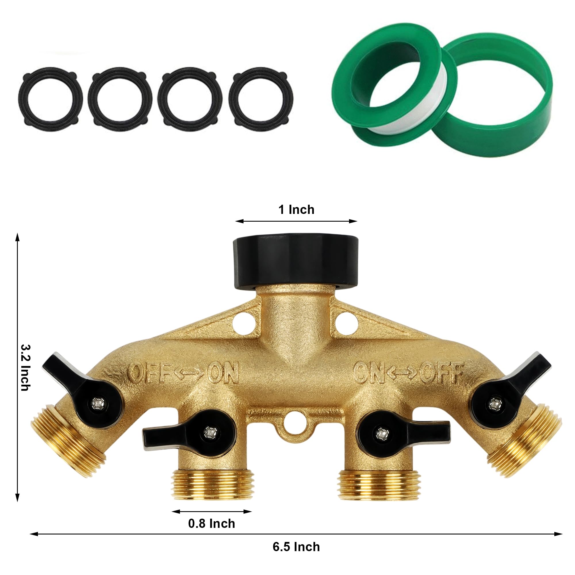 Close-up of Lifynste brass splitter valves for precise shut-off control.
