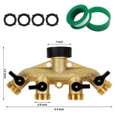Close-up of Lifynste brass splitter valves for precise shut-off control.