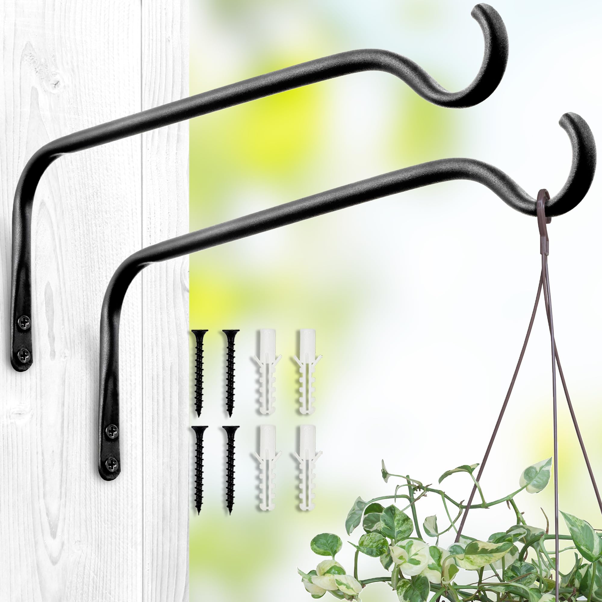 Lifyzoon 12-inch outdoor bracket supports a lush potted plant.