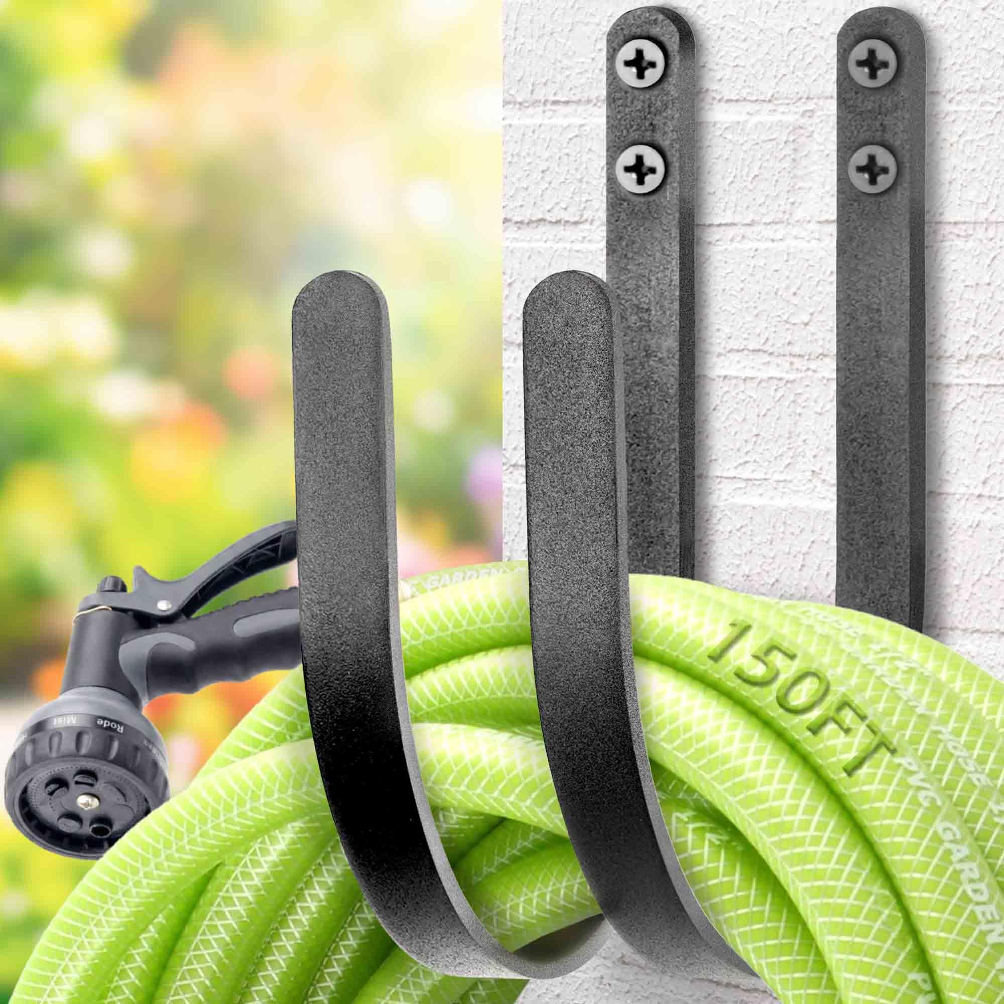 Lifyzoon garden hose holders mounted on wall keep hoses neat and tangle-free.