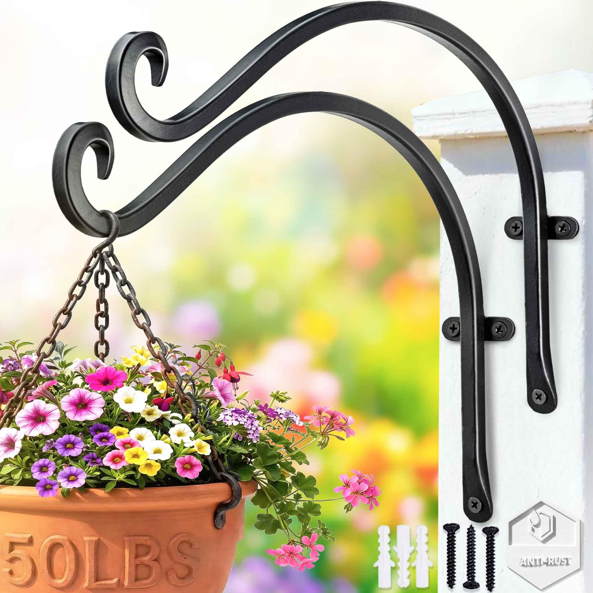 Lifyzoon 12-inch hanging bracket on outdoor wall supports plants and decor up to 50 lbs