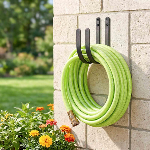 Lifyzoon rust-proof hose rack handles up to 150 ft of hose with stability.