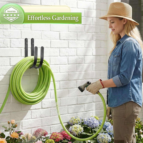 Lifyzoon heavy-duty metal hose rack resists moisture and corrosion outdoors.