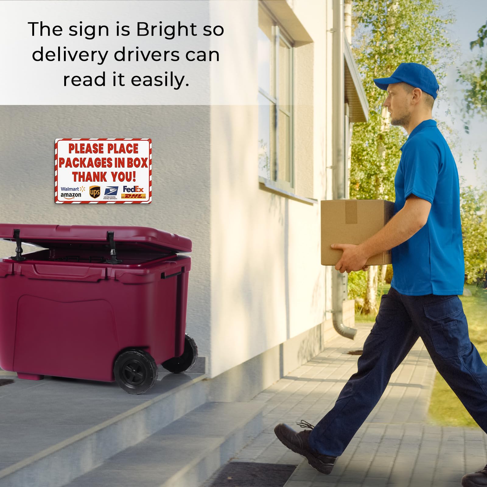 LIGHOON delivery sign is easy to hang anywhere near entry.