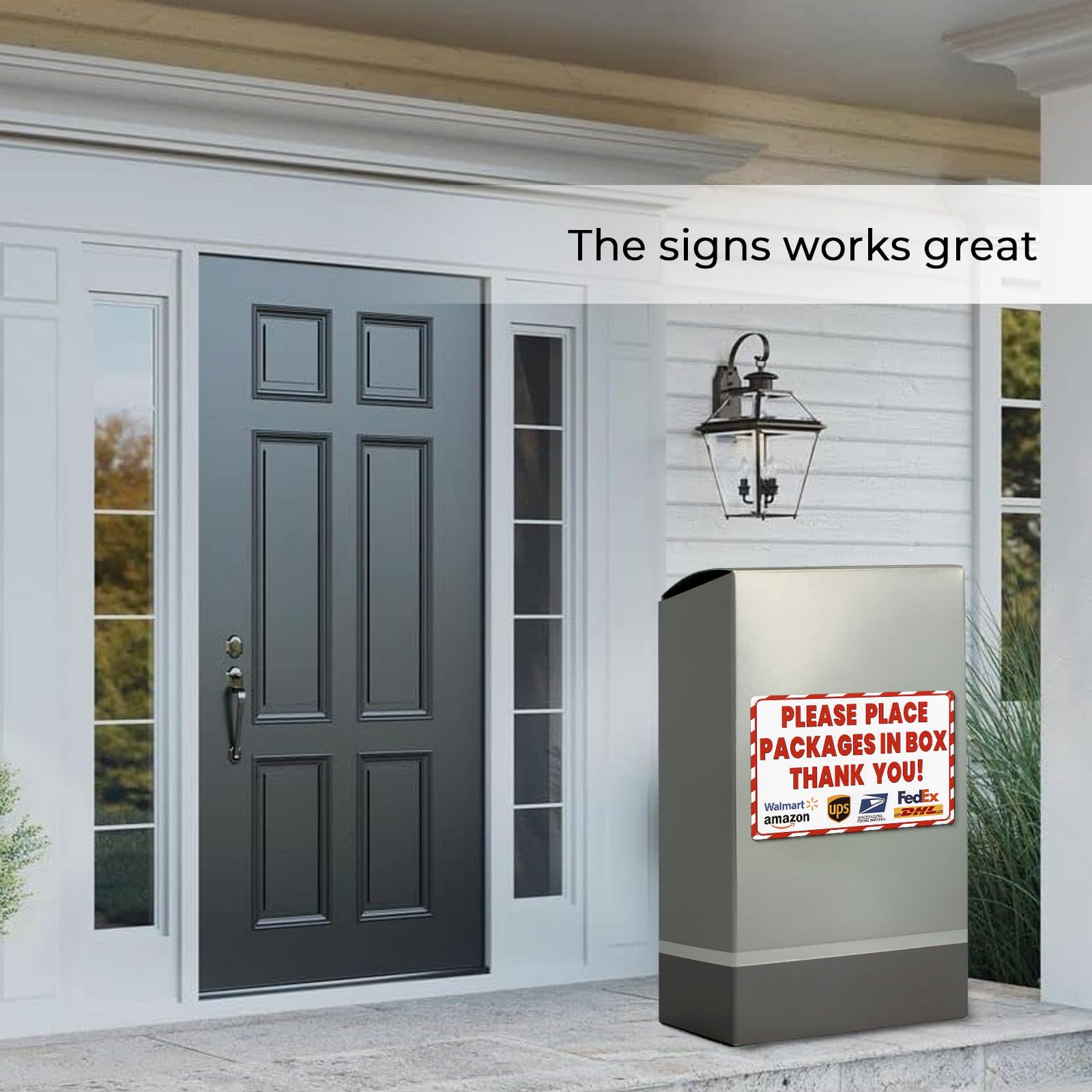 LIGHOON sign positioned on porch or gate for package guidance.