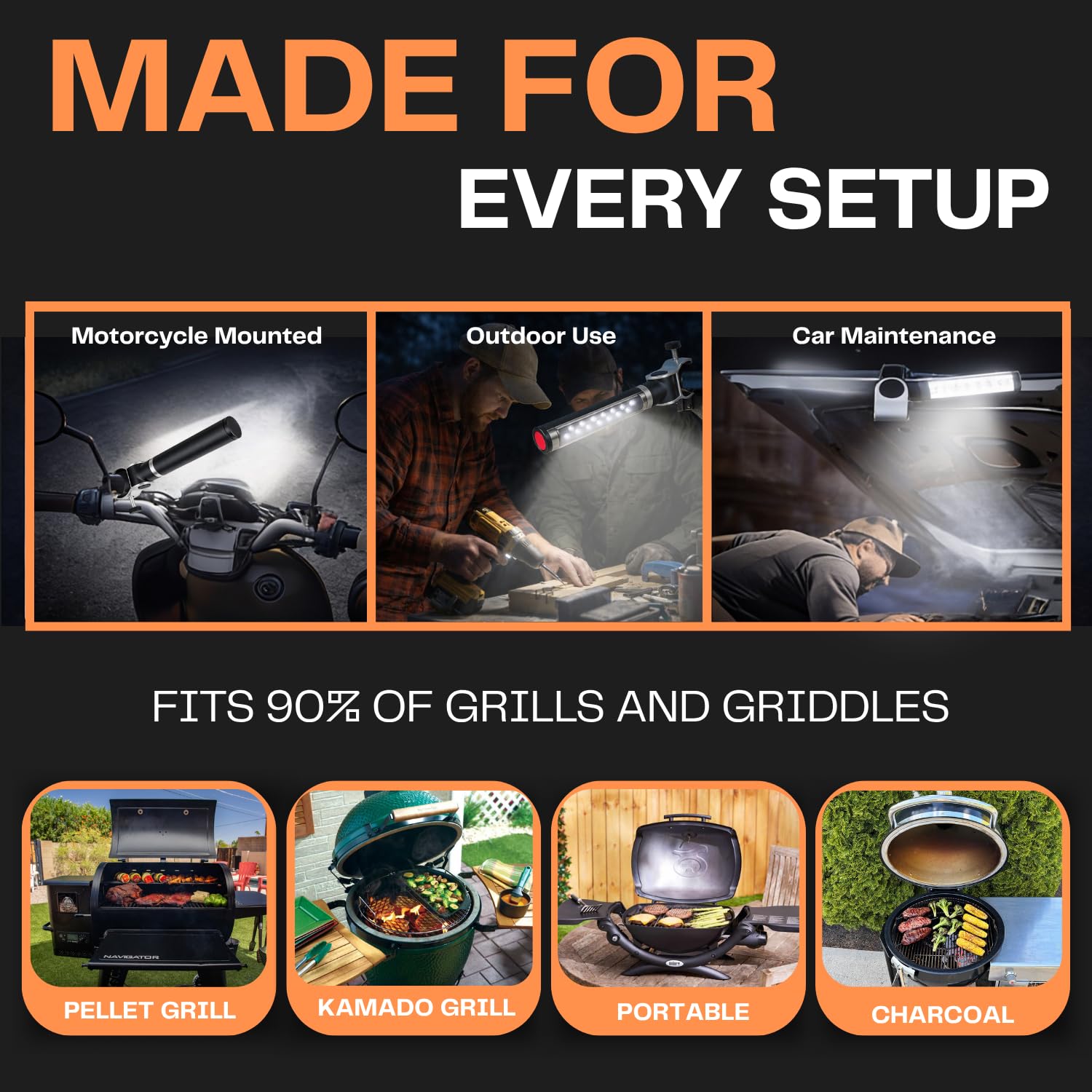 LightAccents professional-grade grill light powered by three AA batteries.
