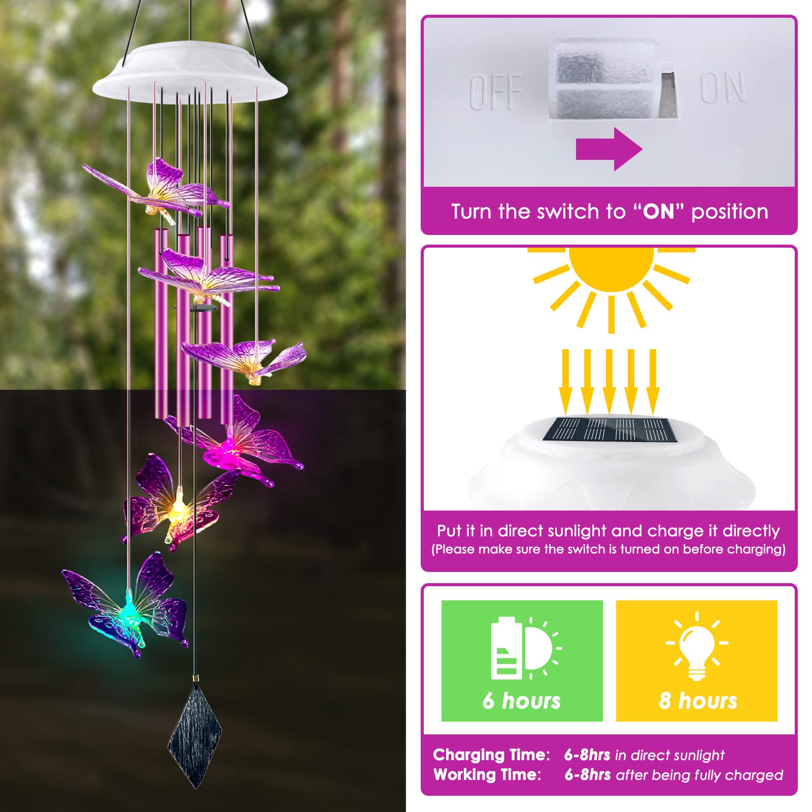 Lightalent garden wind chimes purple color-change lights create magical evening ambience.