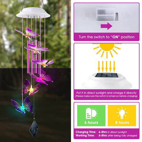 Lightalent garden wind chimes purple color-change lights create magical evening ambience.