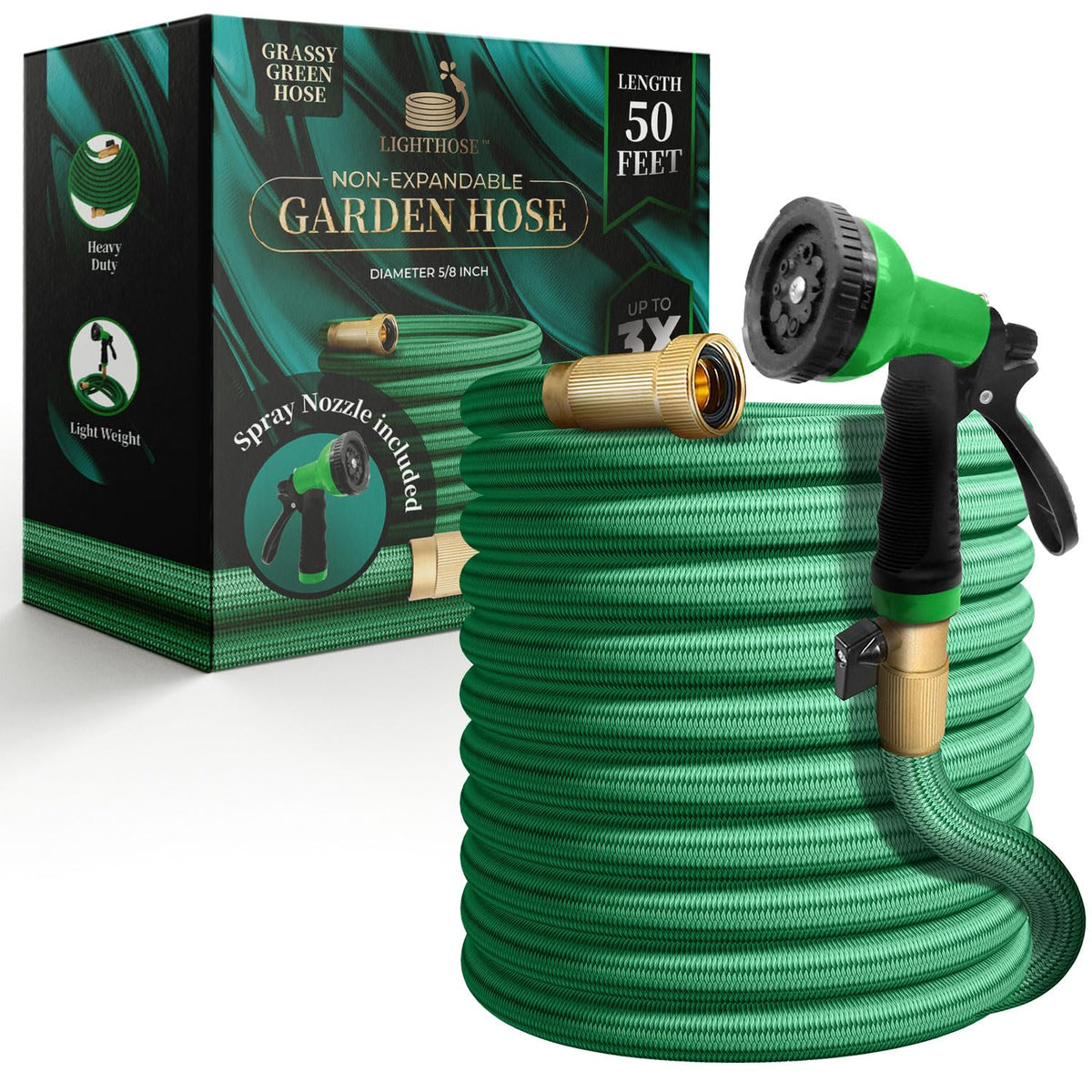 LightHose 50ft grassy-green hose for easy yard watering