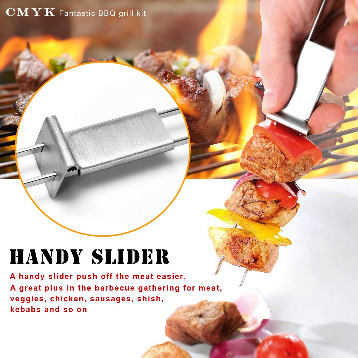 Lightique CMYK skewers with transparent rubber caps to protect fingers while handling